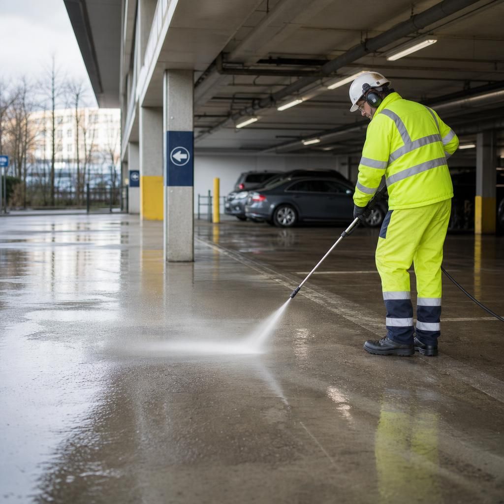 Access equipment being used for cleaning