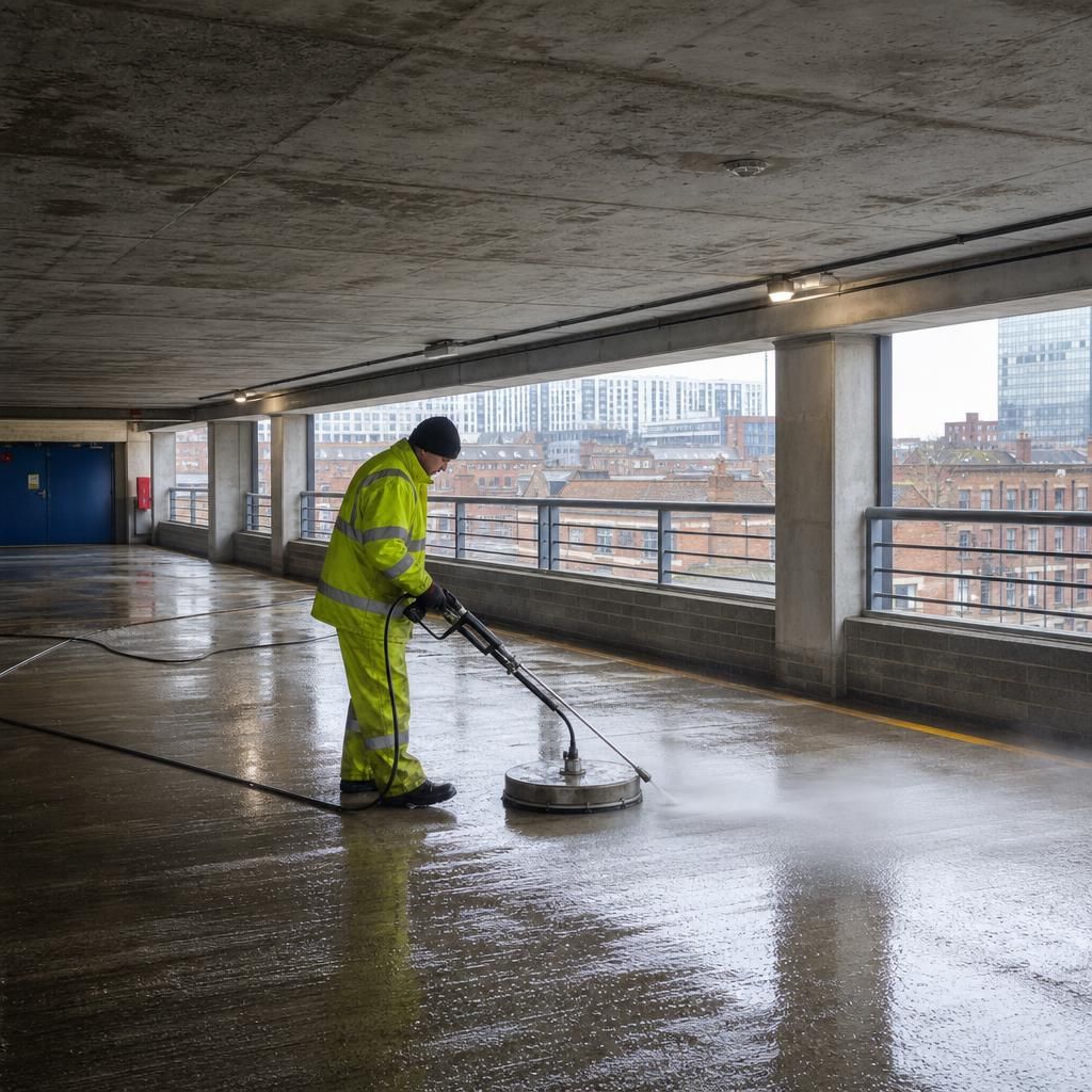 Safety precautions during car park cleaning