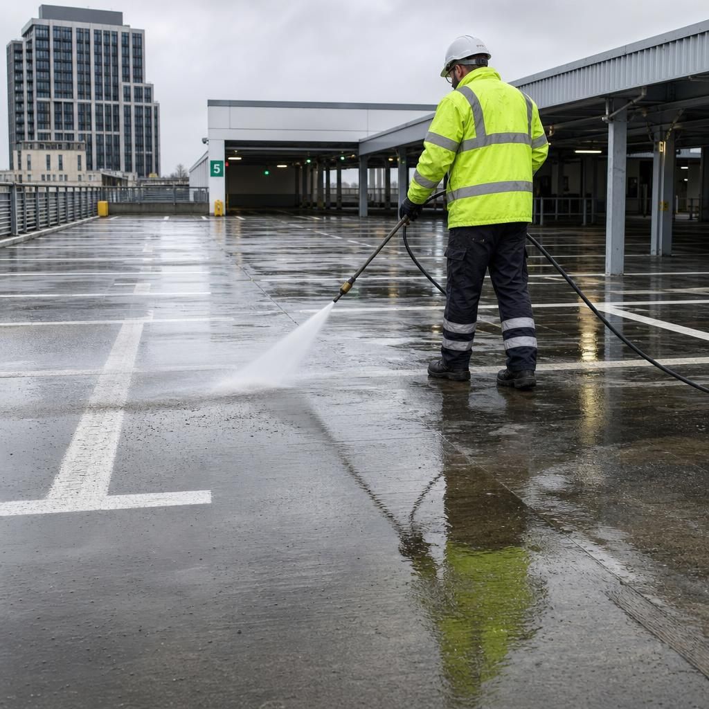 Professional cleaning of a multi-storey car park