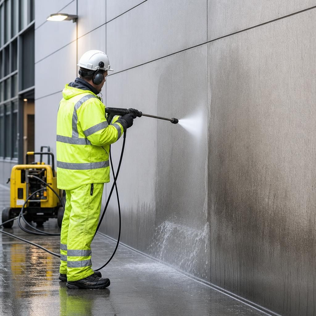 Clean car park after pressure washing