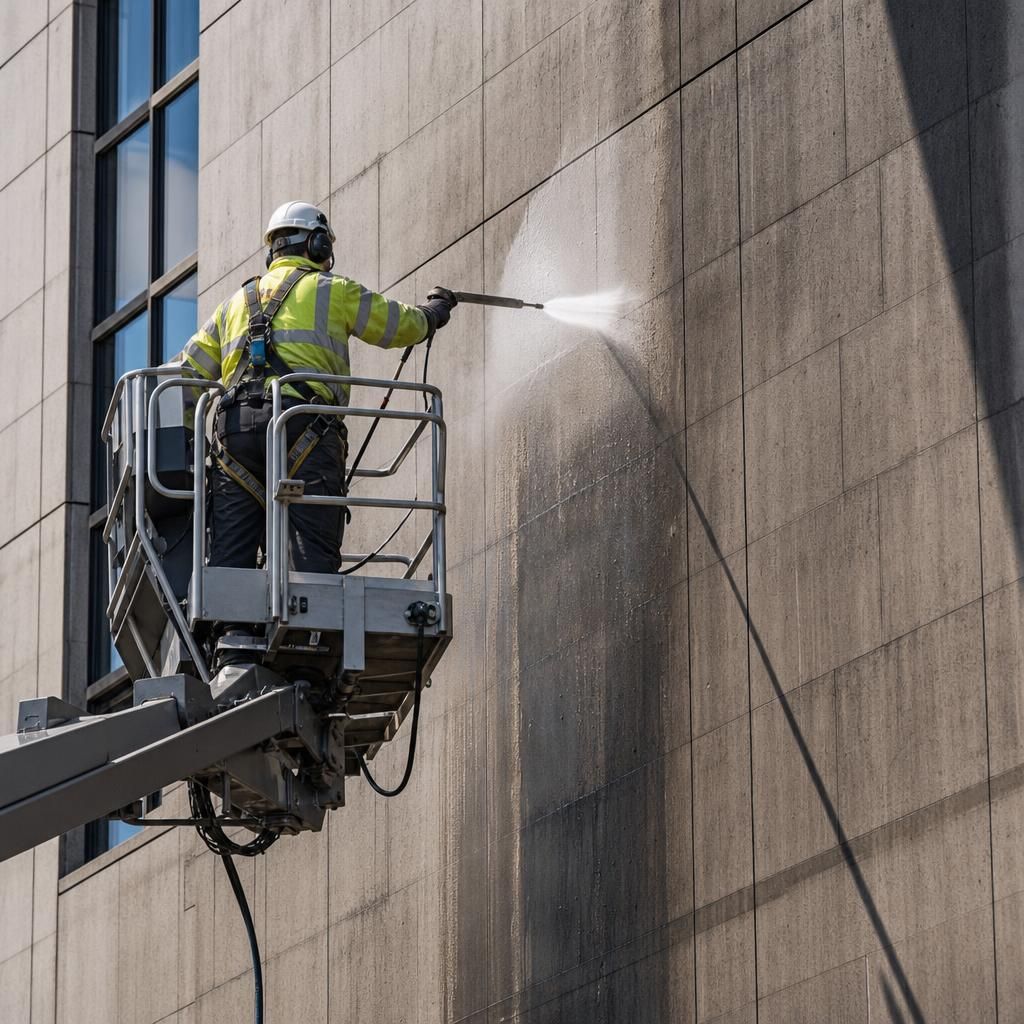 Steam cleaning of building exterior