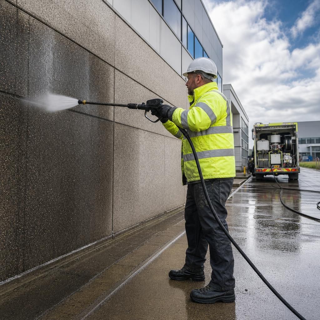 Technician using mobile pressure washer