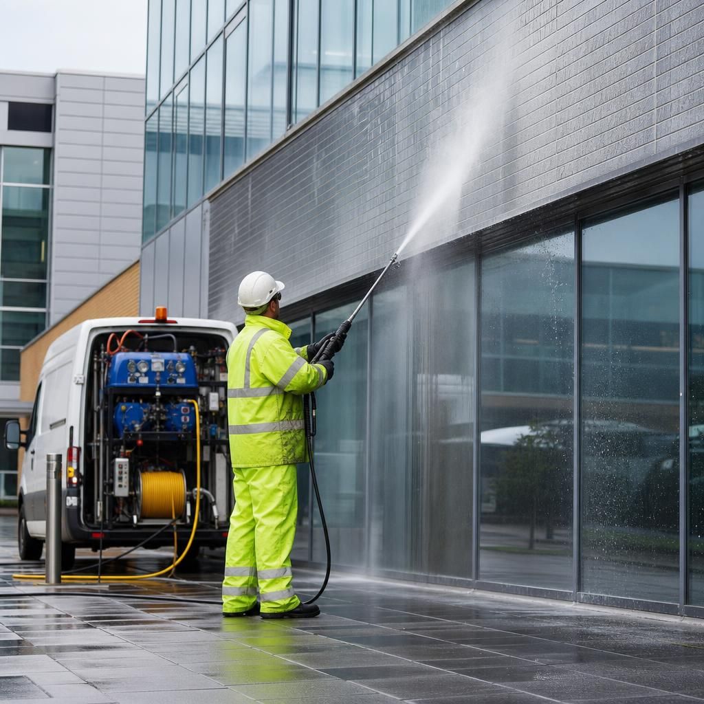 Pressure washing rooftop