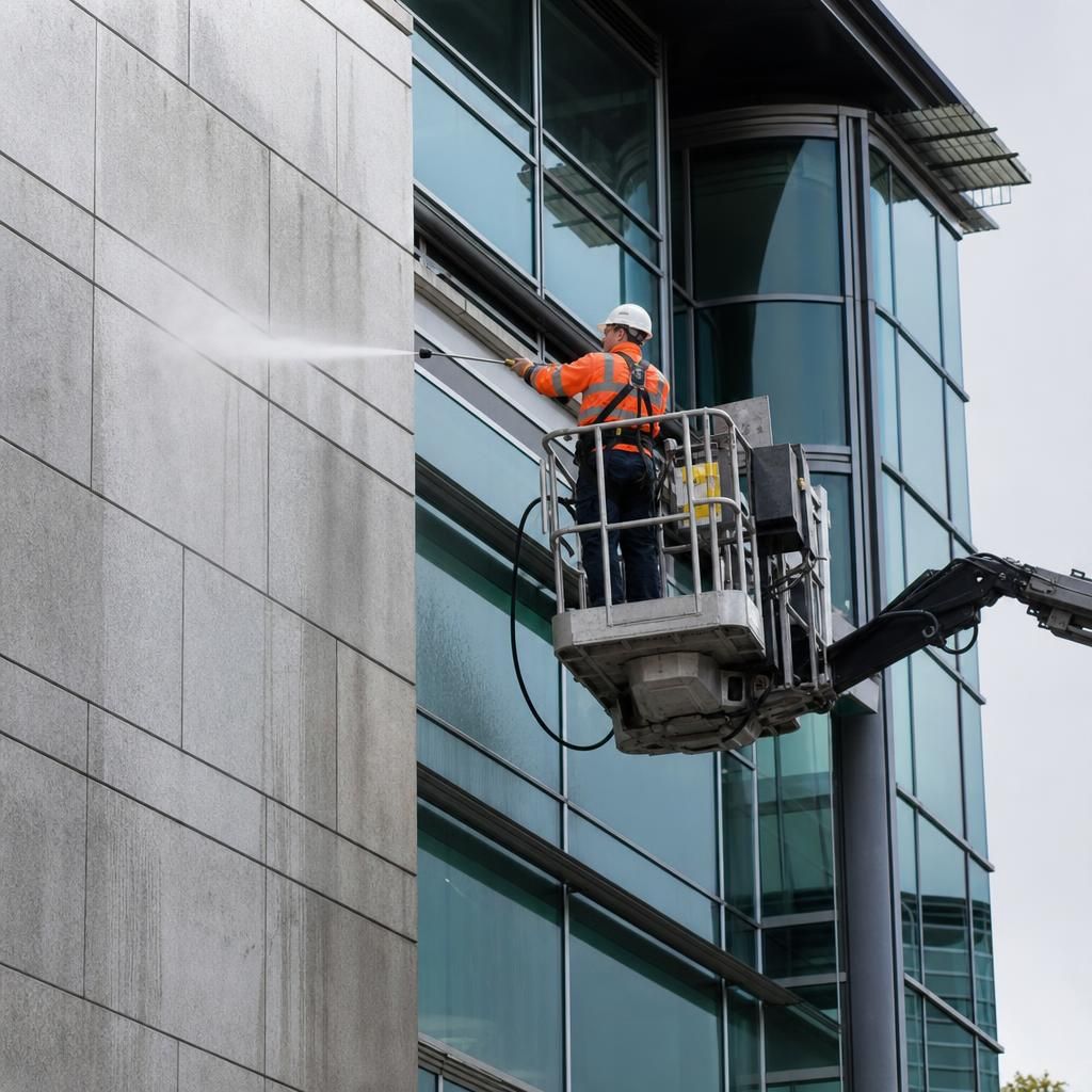 Before and after images of cladding cleaning