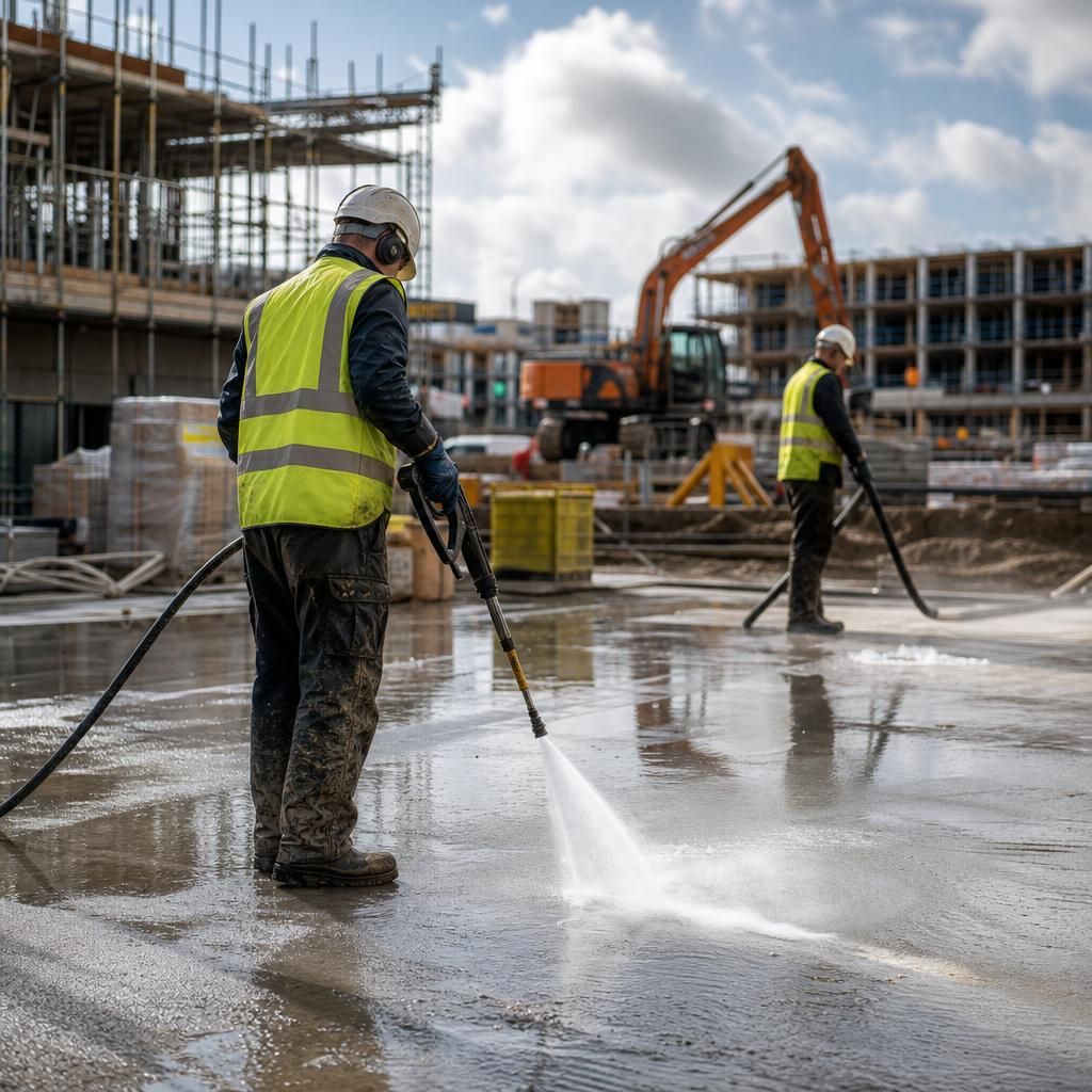 Industrial vacuuming in action on a construction site