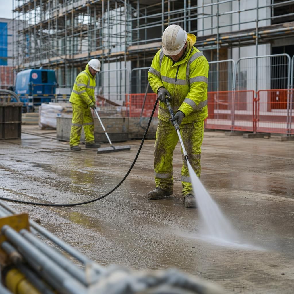 Exterior cladding being cleaned