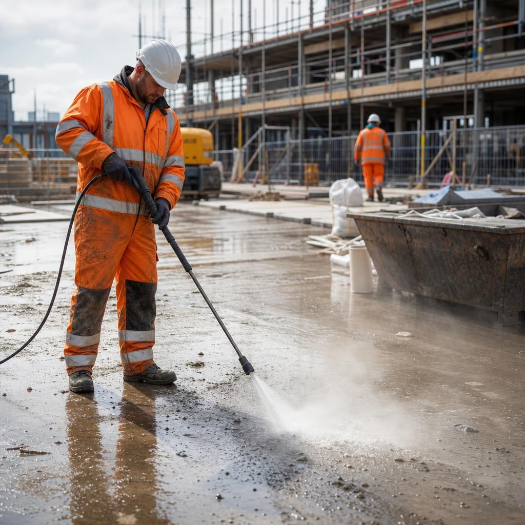 Equipment used for roof cleaning on a construction site