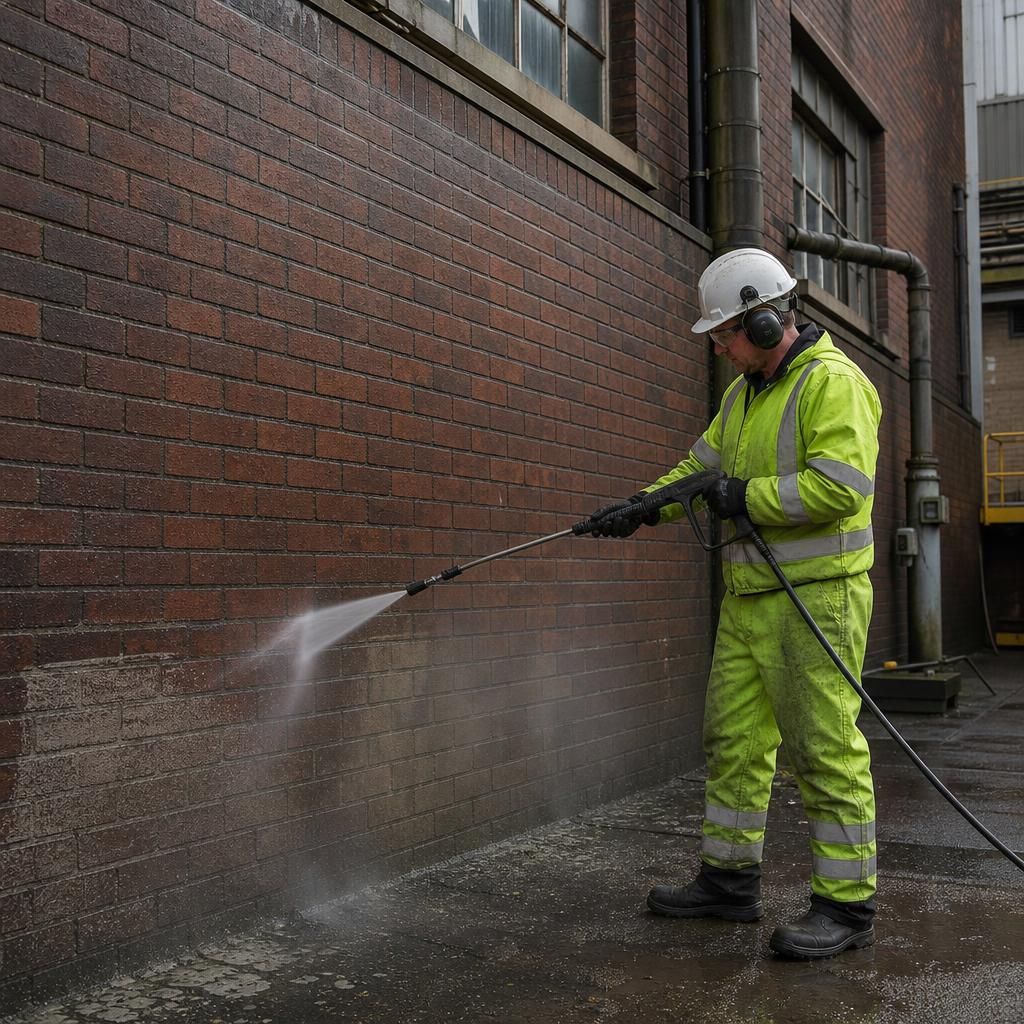 Technician assessing brick condition