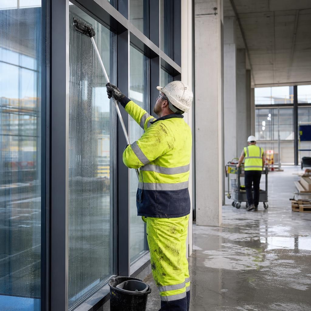 Technician steam cleaning after construction