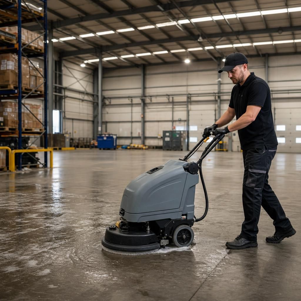 Warehouse roof maintenance with safety gear