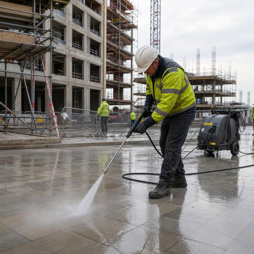 Cleaning team working on a site