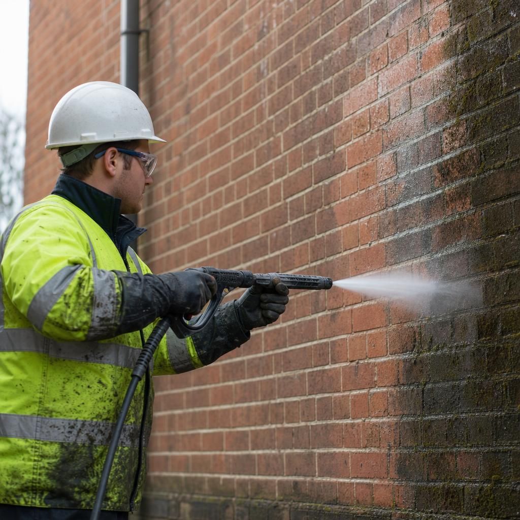 Steam cleaning applied to exterior brickwork