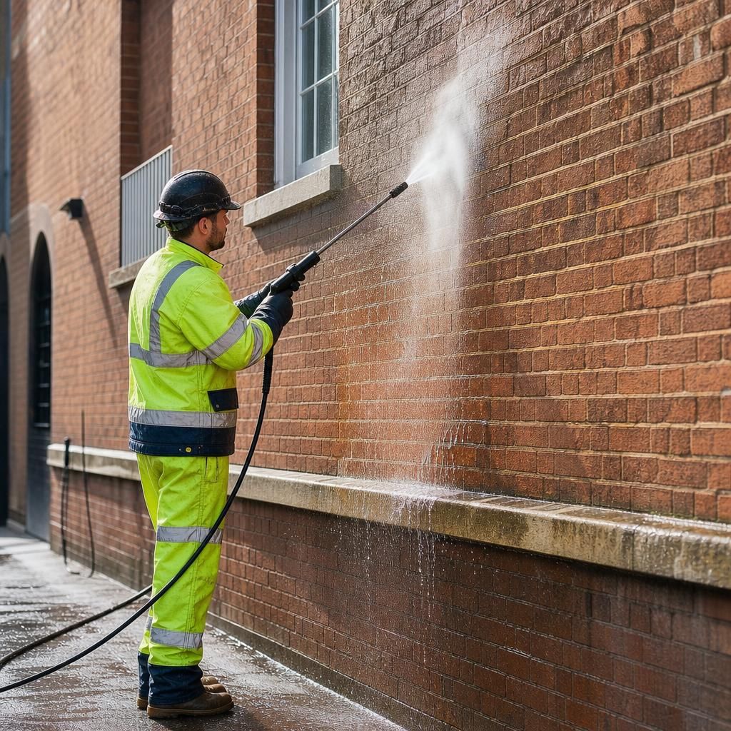 Technician considering environmental factors in cleaning