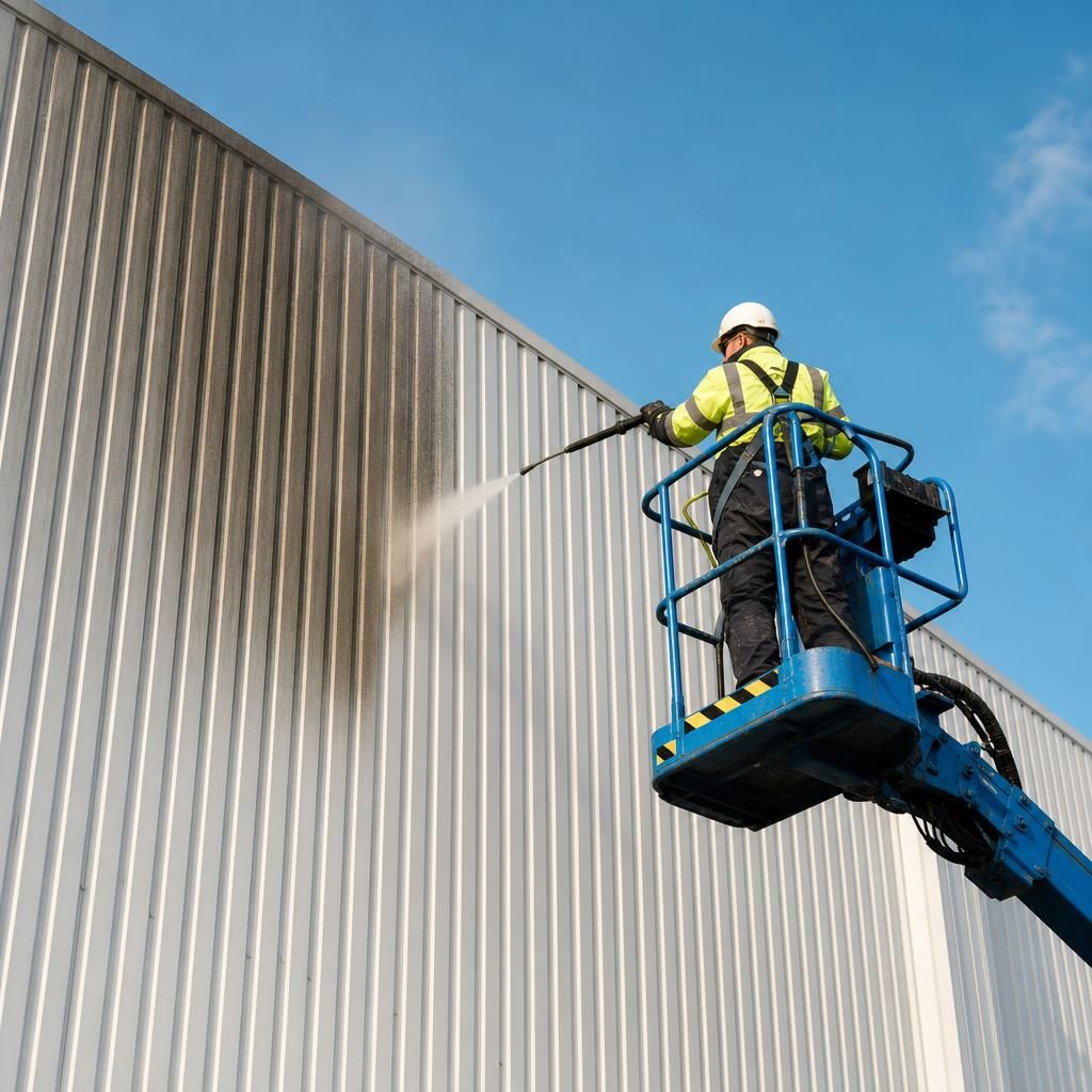 Pressure washing metal cladding