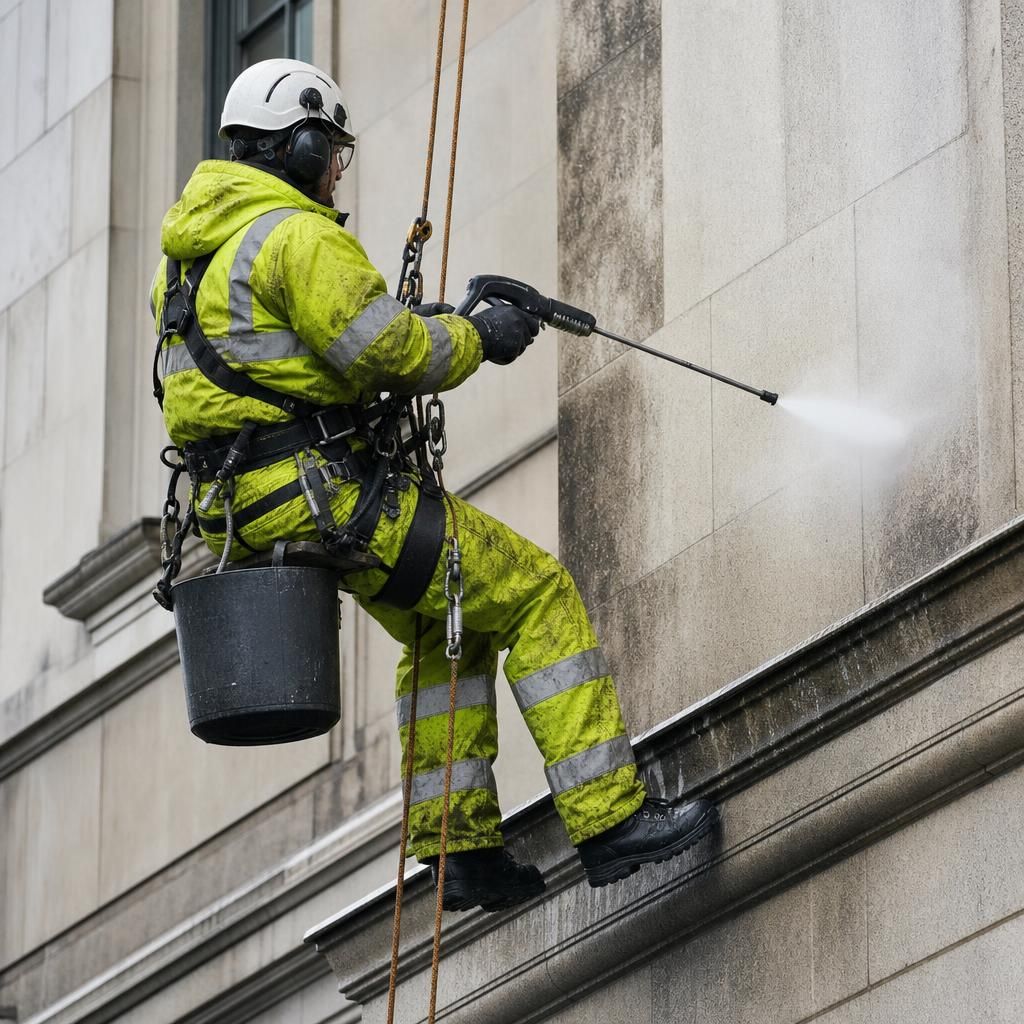 Specialist removing graffiti from a wall