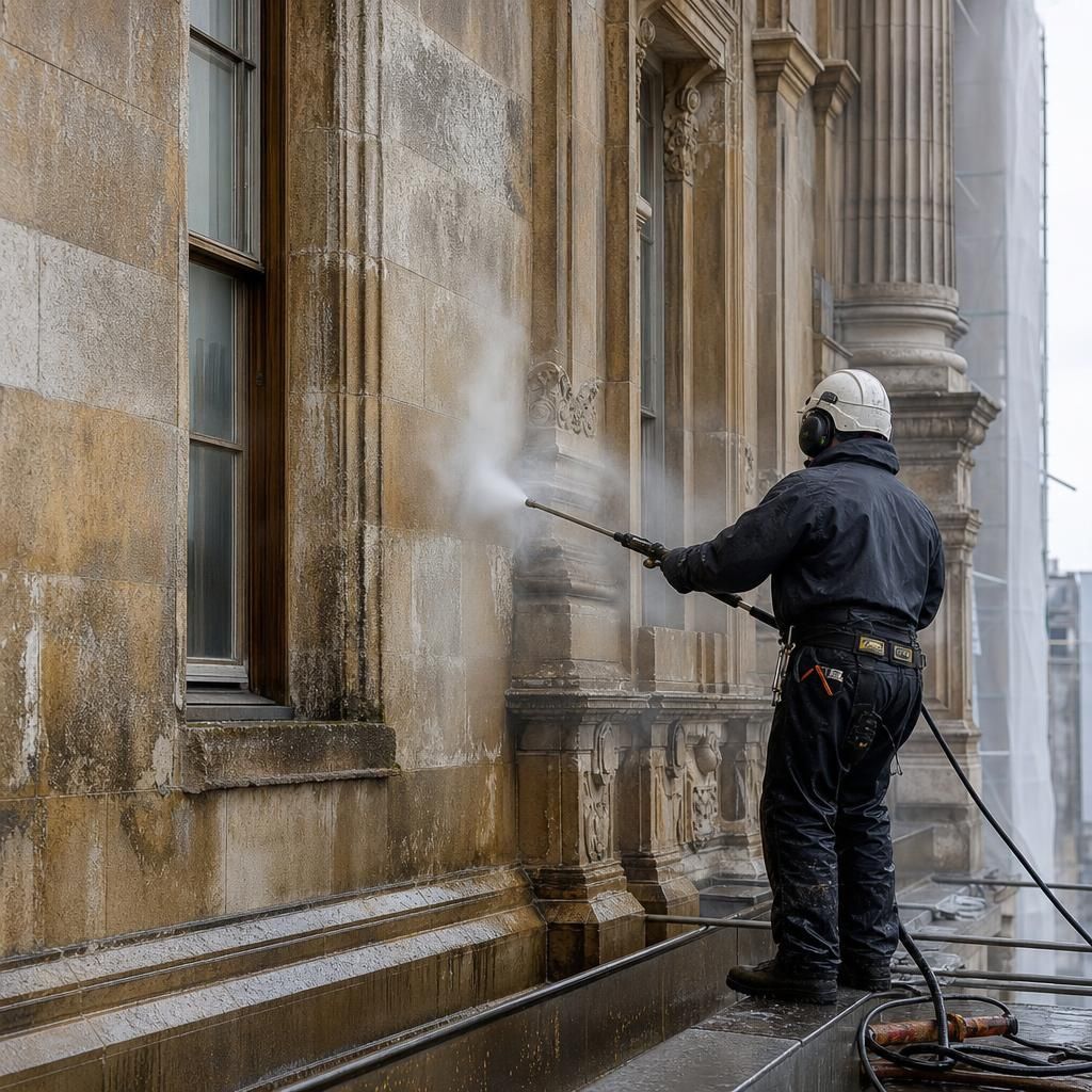 Chemical cleaning applications on metallic facade