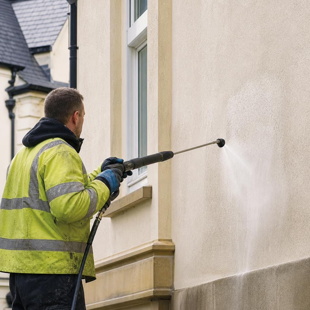 Application of fungicidal wash on stucco