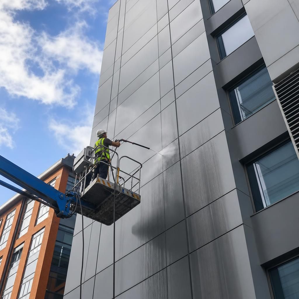 Eco-friendly cleaning of a building facade
