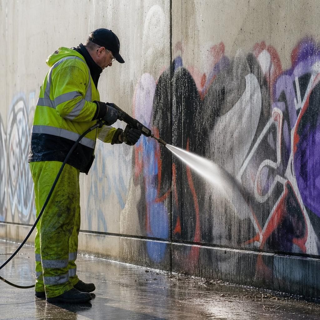 Expert assessing graffiti on wall