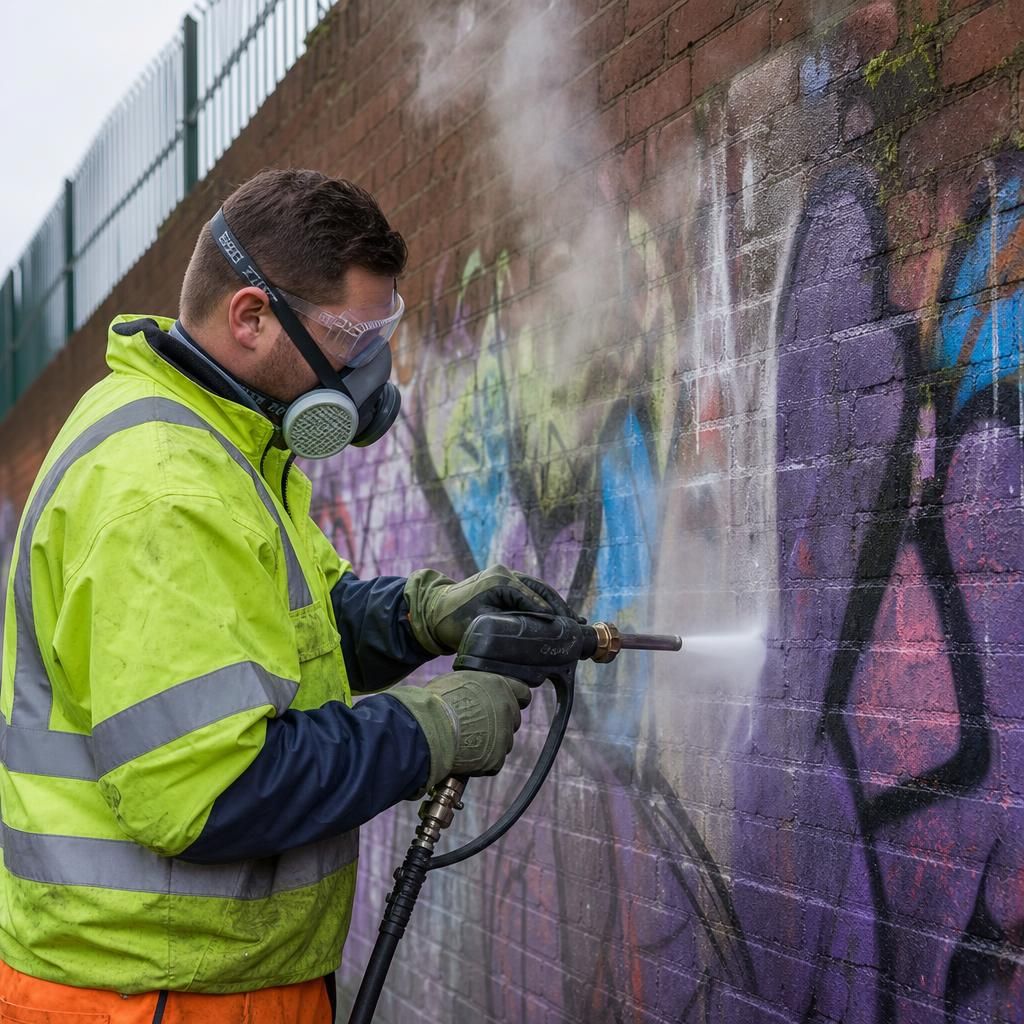 Graffiti removal on brickwork
