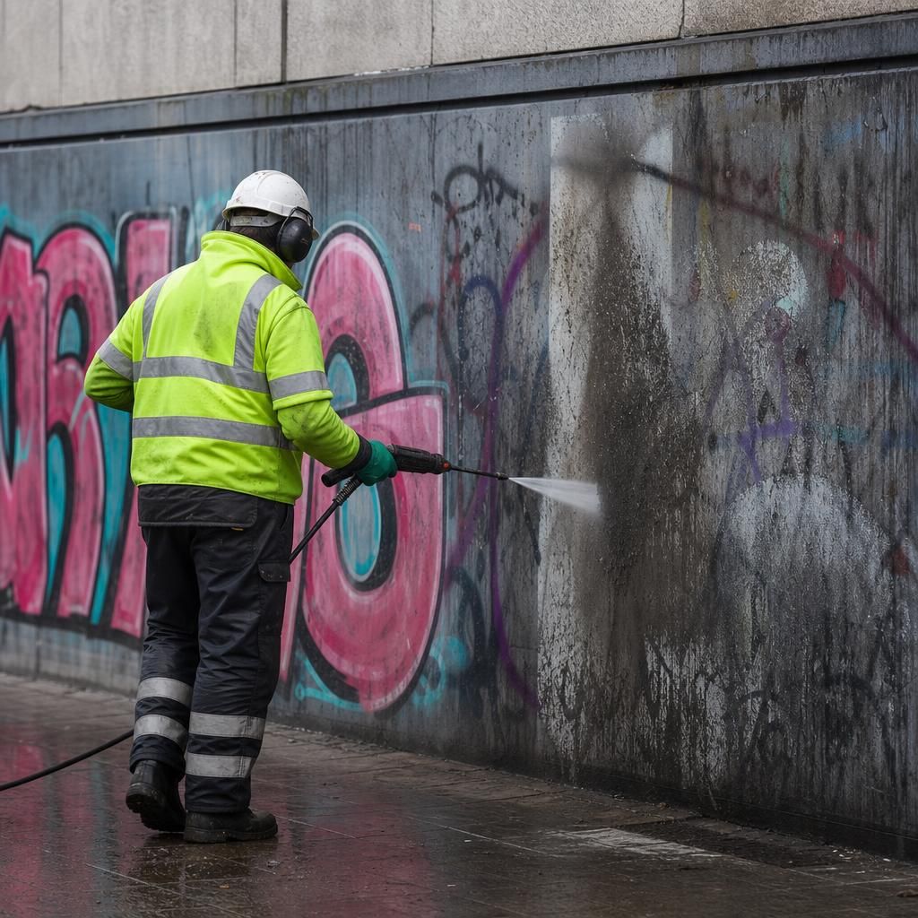 Technician repainting a wall