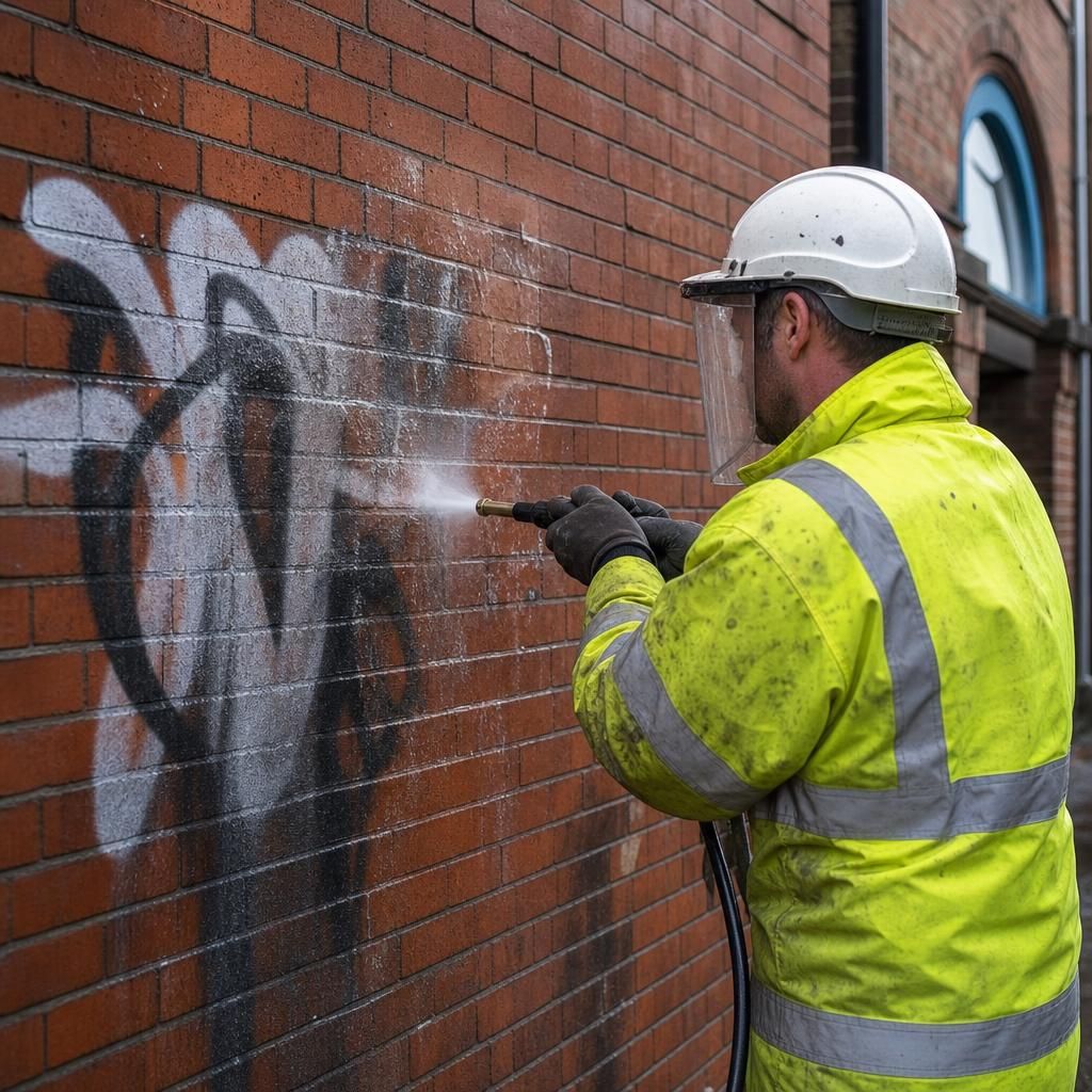 Low-pressure steam cleaning on brick surface