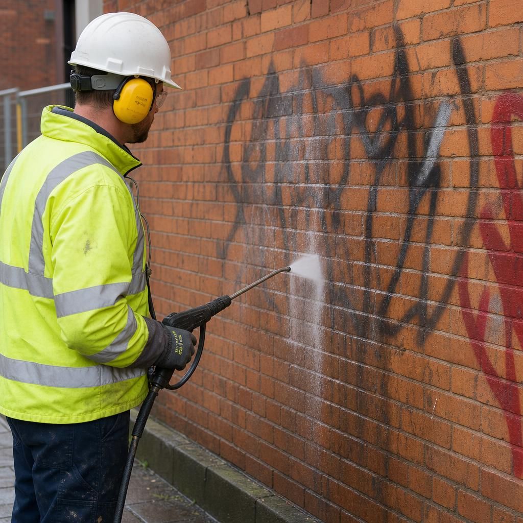 Eco-friendly solvents being used on graffiti-covered brick