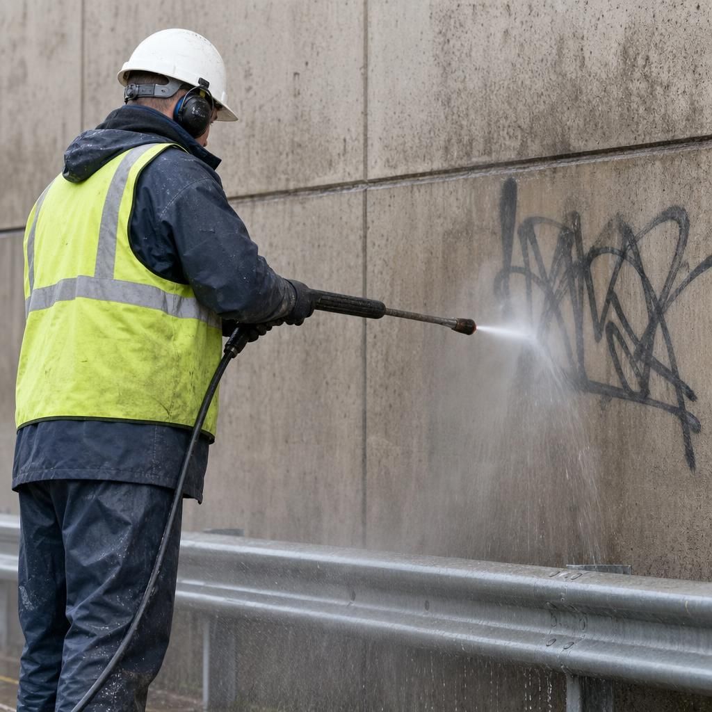 Pressure washing graffiti removal