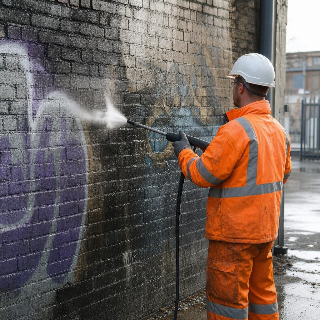 Facade expertly cleaned from graffiti