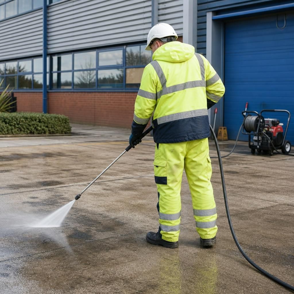 Roof cleaning with industrial equipment