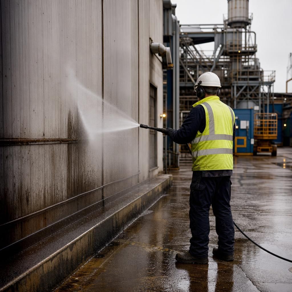 Large car park cleaning with industrial equipment