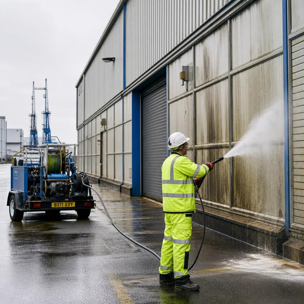 Access equipment being used for high-reach cleaning tasks