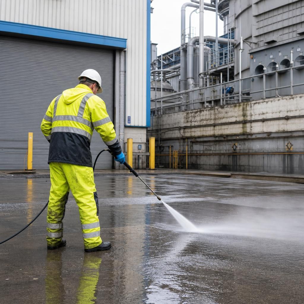 High-pressure washing of an industrial surface