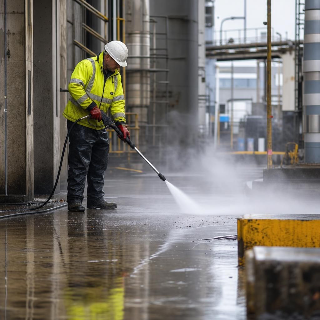 Industrial roof being cleaned