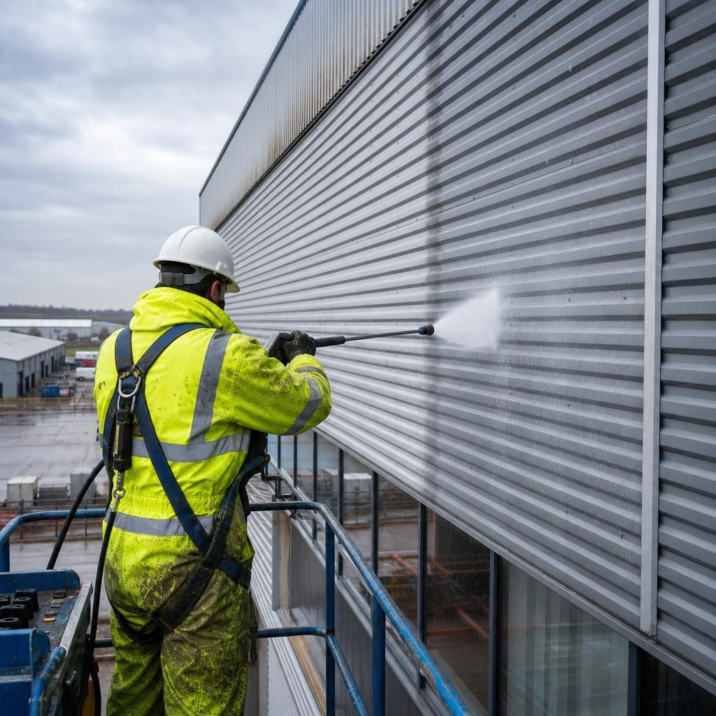 Pressure Washing a Building Façade
