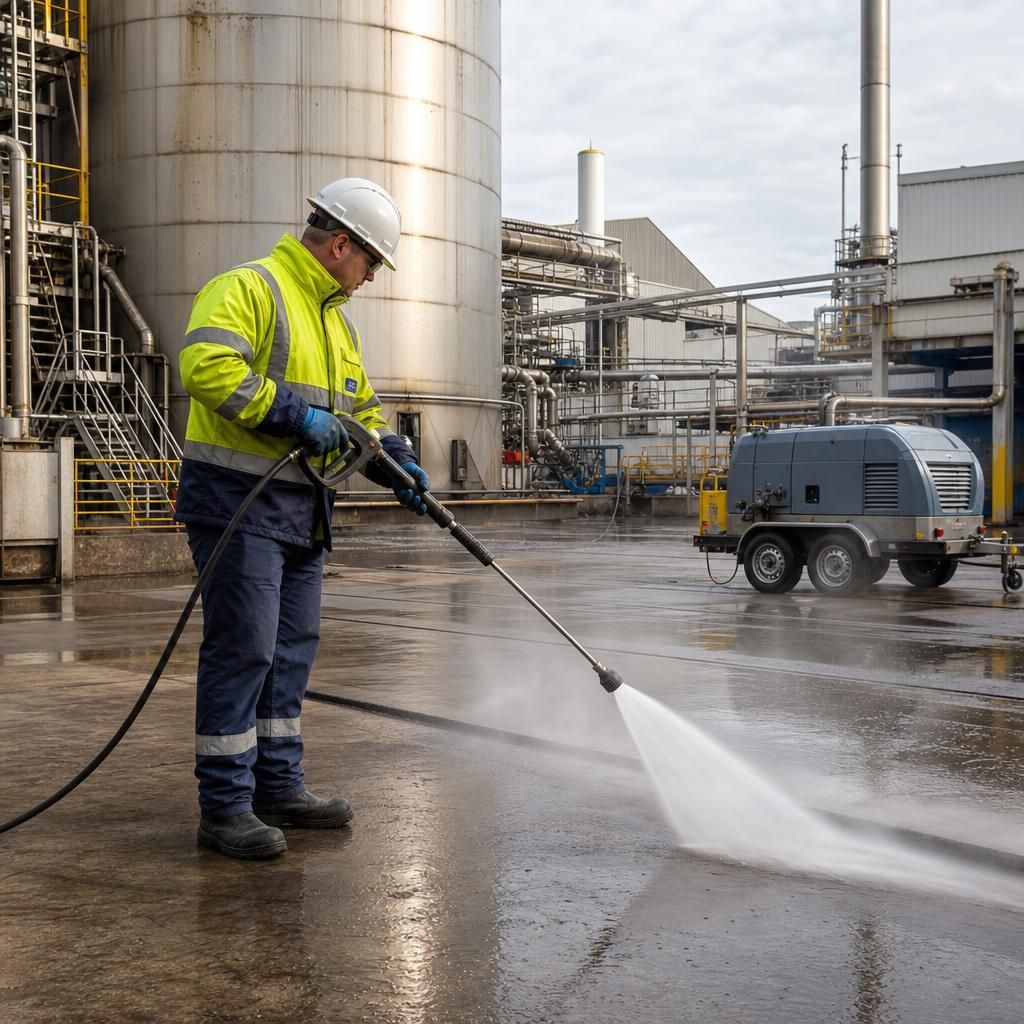 Factory undergoing industrial cleaning