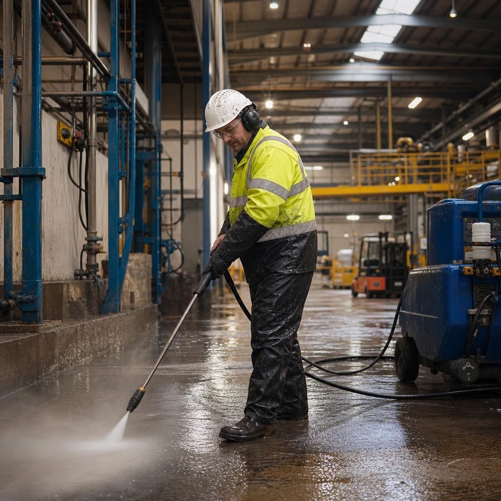 Advanced pressure washing equipment in use