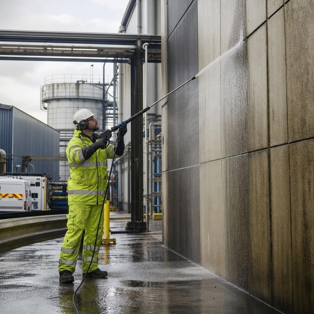 Industrial degreasing in progress