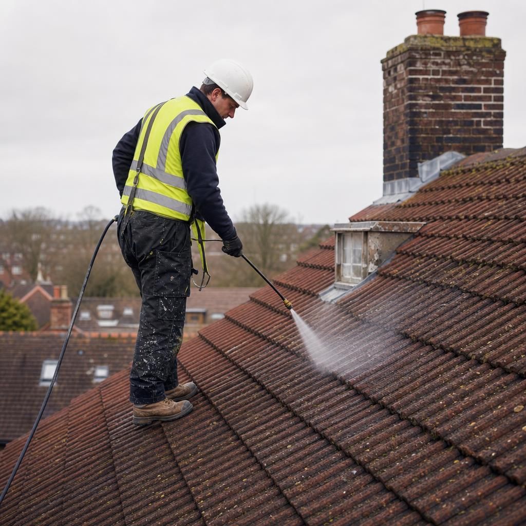 Pressure washing in progress