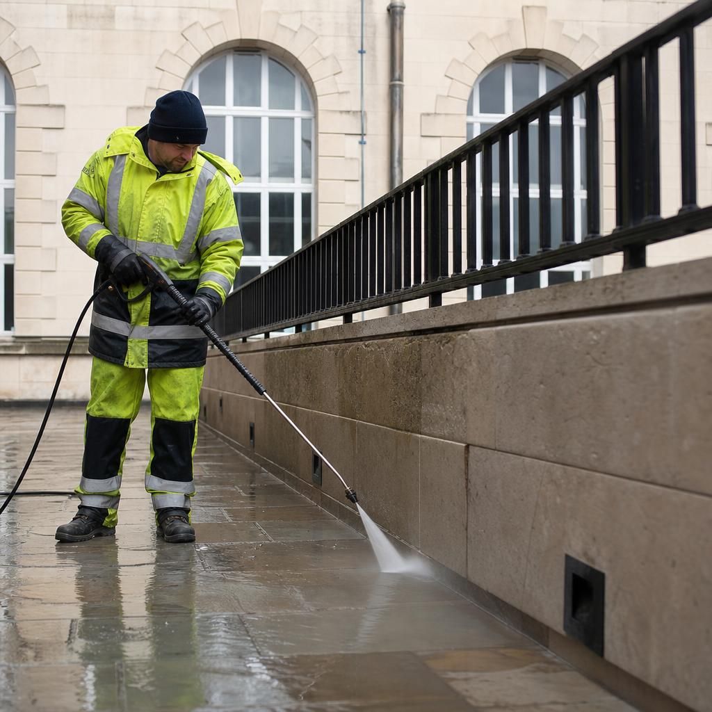 Steam cleaning sandstone surface