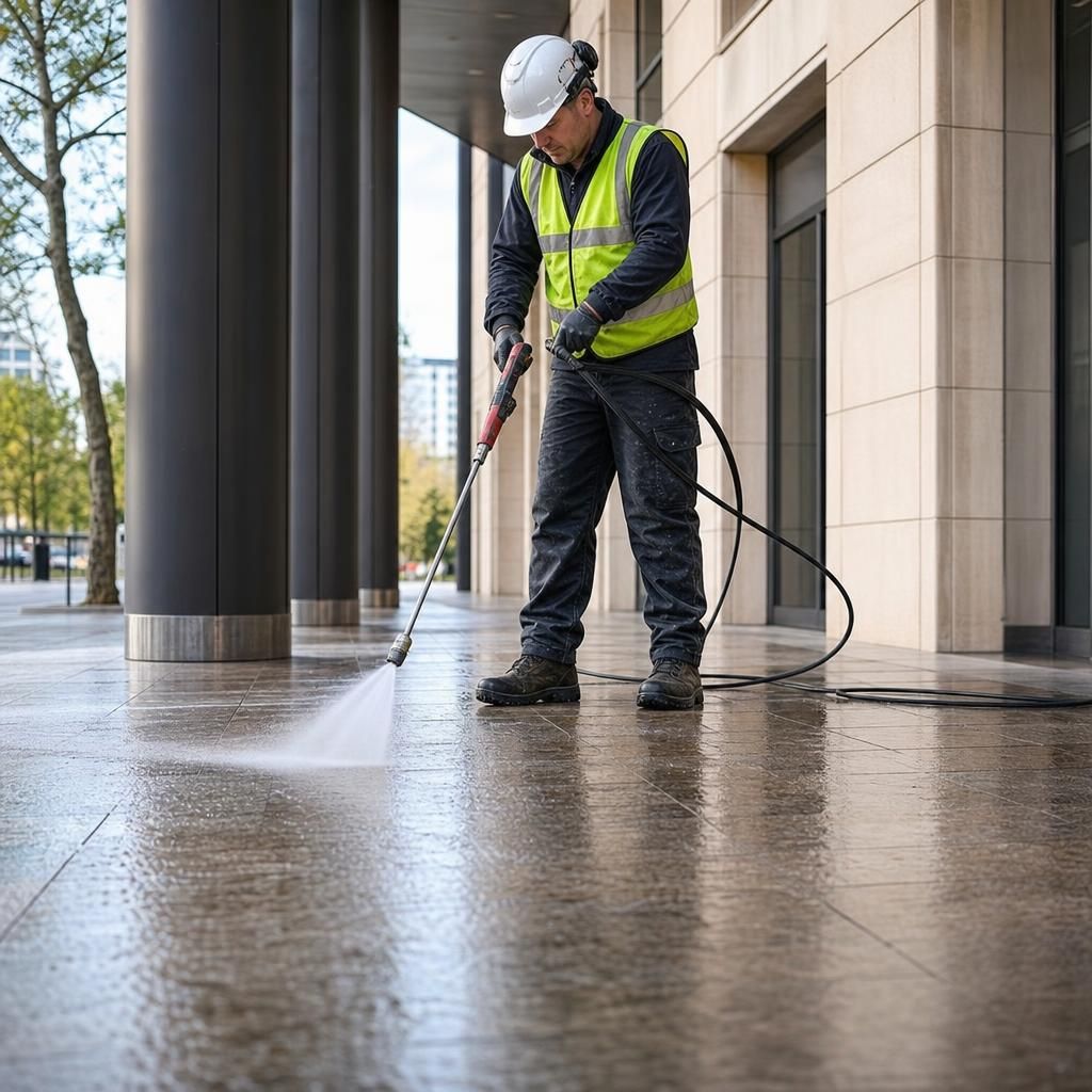 Professional exterior cleaning in progress