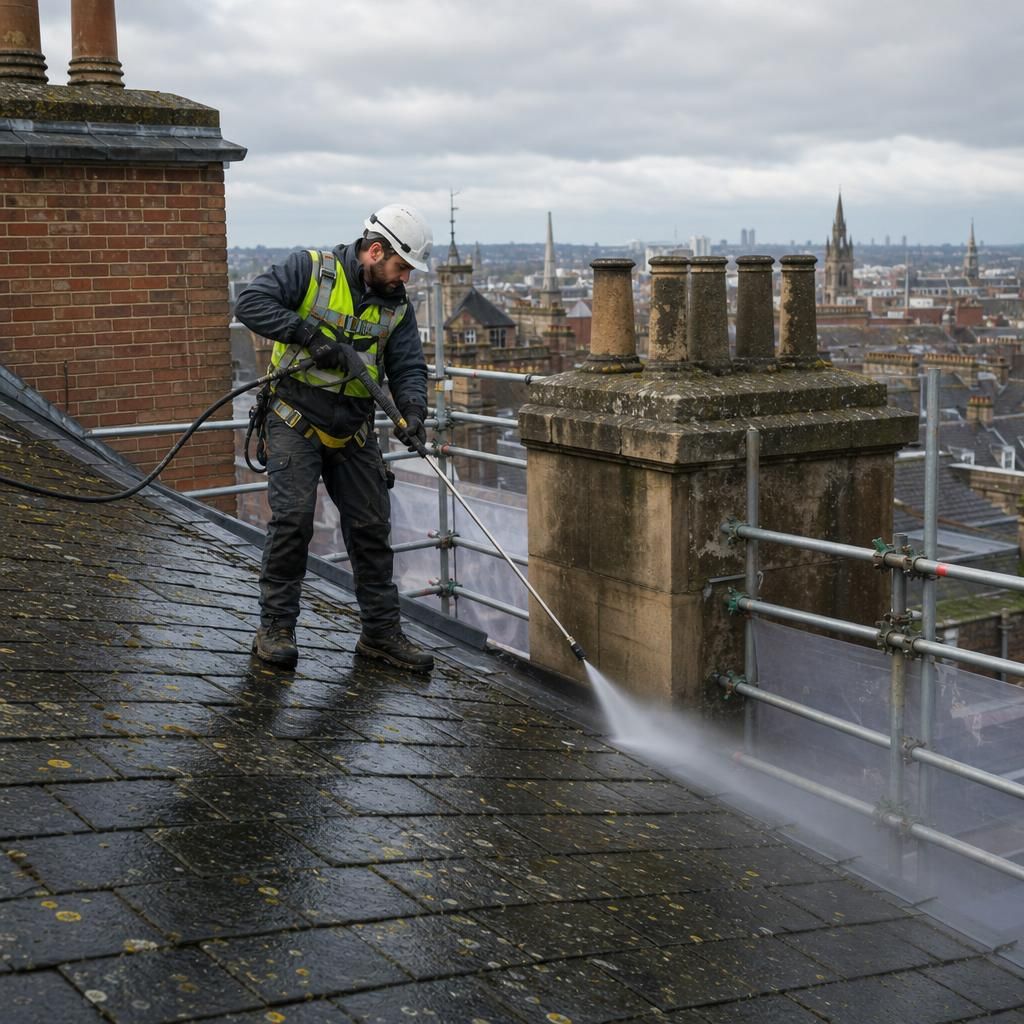 Applying biocide treatment to a building surface