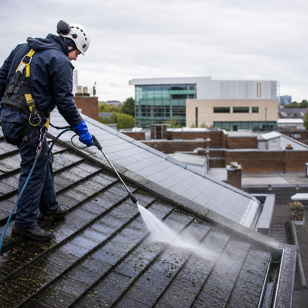 Exterior building pressure washing